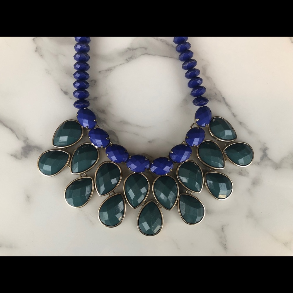 Green Stone and Blue Bead Necklace